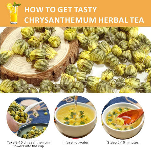 Chrysanthemum Tea, Dried Taiju Bulk Yellow Edible Flowers, Decaffeinated Natural Sweet Herbal Tea, Ideal for Gift, 1.4