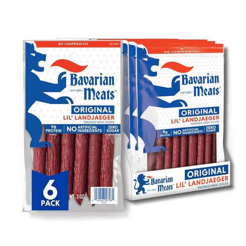 Bavarian Meats Lil' Landjaeger Meat Sticks, Smoked Sausage Protein Snacks, Zero Sugar,
