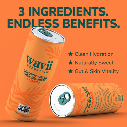 12 Pack, 11 oz Wavii Coconut Water with Sea Moss plus Mango, fl Clean Hydration with Electrolytes and Ocean-Derived