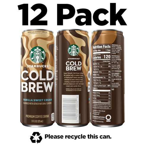 11 oz (12 Pack), Starbucks Cold Brew Coffee, Vanilla Sweet Cream, fl Cans Premium Coffee Drink, Iced Coffee