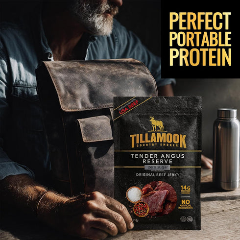 Country 6 oz, 14g Tillamook Smoker Tender Angus Reserve Original Beef Jerky, Real Hardwood Slow-Smoked USA Angus Beef