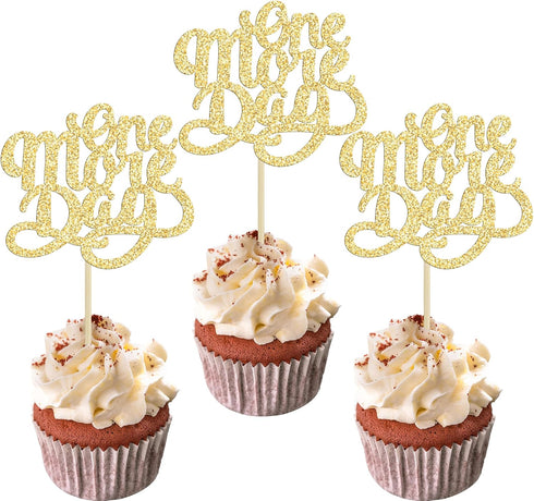 Ephlyn 30Pcs One More Day Cupcake Toppers Glitter Wedding Rehearsal Dinner Cupcake Picks