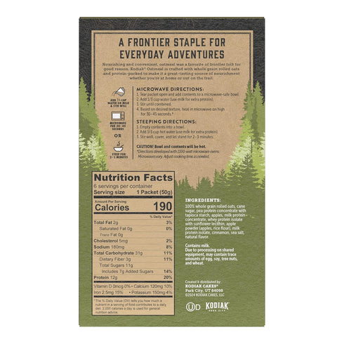 Packets, 100% 6 6 packets (36 packets) Kodiak Cakes Instant Oatmeal Apple Cinnamon, High Protein, Whole Grains, boxes