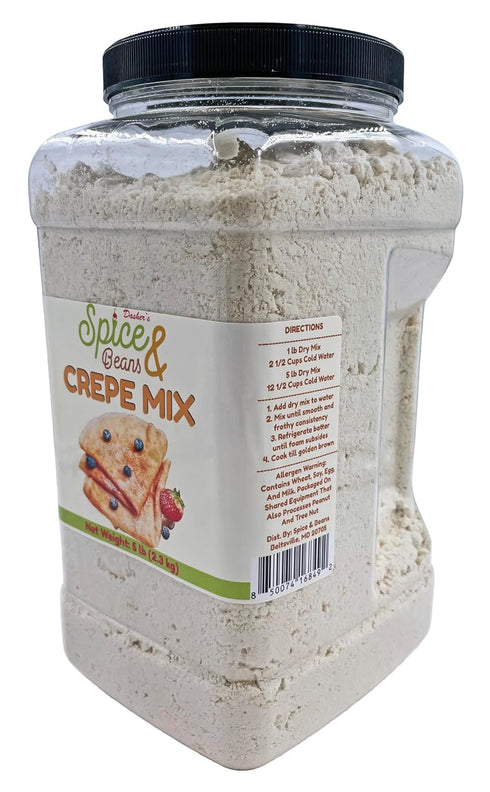 5 lb Crepe Mix, Easy Crepe Batter Mix for Sweet & Savory Crepes, Breakfast & Dessert Mix, by Dashers Spice & Beans