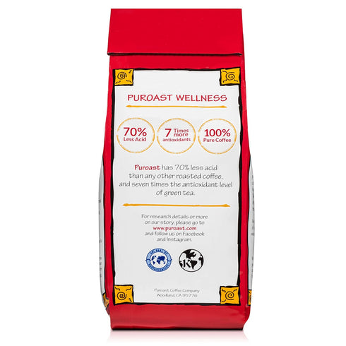 Puroast Low Acid Whole Bean Coffee, Organic House Blend, High Antioxidant, 12 Ounce Bag