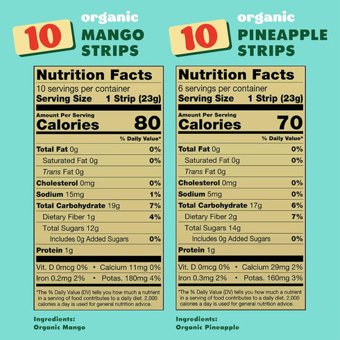 (10 6 12 (0.8 oz) SOLELY - Organic Mango & Organic Pineapple Fruit Jerky Mango, Pineapple) - Real Fresh Fruit Strips
