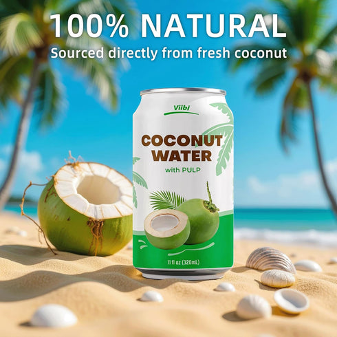 VIIBI 11 Oz (Pack 24 Coconut Water with Pulp, Low Calorie All-Natural Drink with Electrolytes, NO added Sugar, Smart
