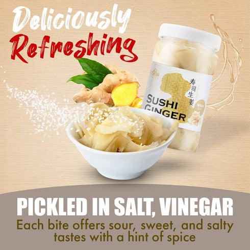 Fusion Select Sushi Ginger - Natural Sliced Gari, 12 oz, Pickled Ginger for Sushi, No MSG, Non-GMO