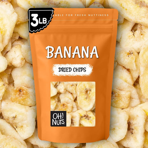 3 lb Packed Oh! Nuts Dried Banana Chips - - Dried Fruit Slices - Light Sugar Added - Dehydrated Fruit Bites - in New