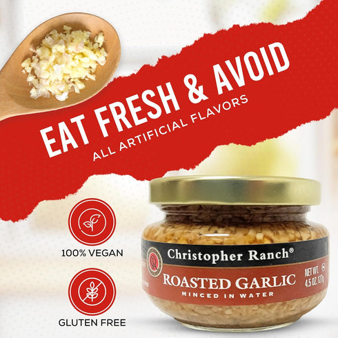 4.25 Oz (Pack 2) Christopher Ranch Minced Roasted Garlic in Water, California Grown Fresh, Pre-Minced for Quick