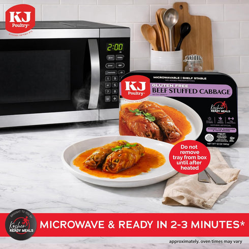 (3 Pack) KJ Poultry Kosher for Passover Gluten Free Meals, Beef Stuffed Cabbage Rolls in Gravy Prepared Entree Fully