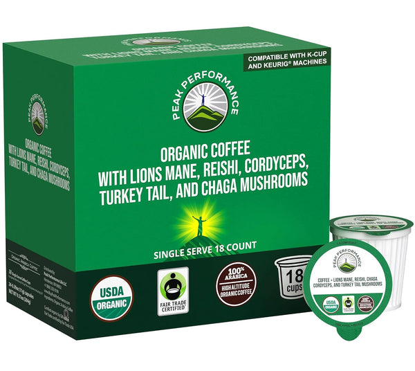 Organic Mushroom Coffee Pods with Lion's Mane, Reishi, Cordyceps, Turkey Tail, and