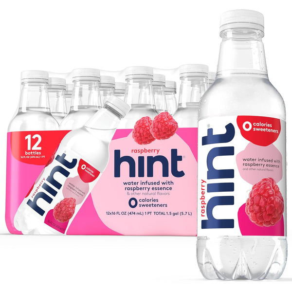 Hint Flavored Bottled Water, Raspberry - Purified Water Beverages with Zero Calories,