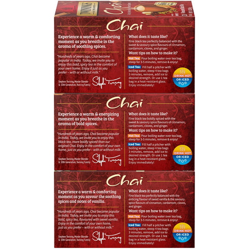 Twinings Chai Tea Variety 3-Pack – Chai, Ultra Spice Chai, French Vanilla Chai, Caffeinated Black Tea Bags (20 Count