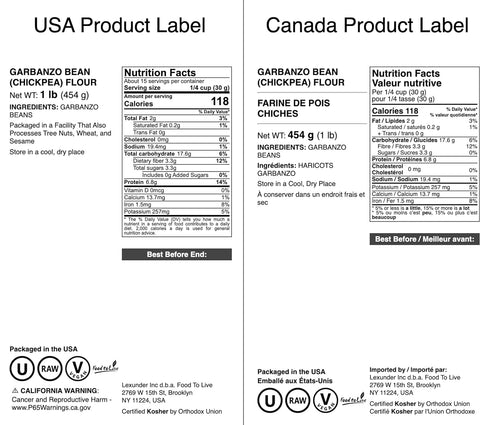 1 Food to Live Garbanzo Bean Flour, Pound - Finely Milled Chickpea Flour, Raw, Vegan, Kosher, Bulk, Good Source