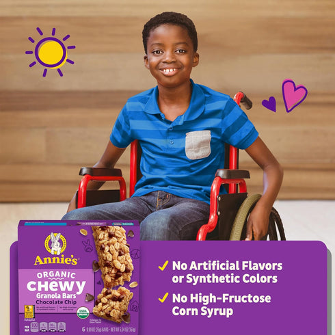 6 5.34 oz Annie's Organic Chewy Granola Bars, Chocolate Chip, Bars
