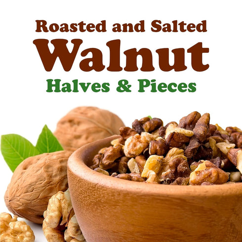 12 Food to Live Dry Roasted Walnut Halves and Pieces with Himalayan Salt, Ounces Oven Toasted, Lightly Salted, Great