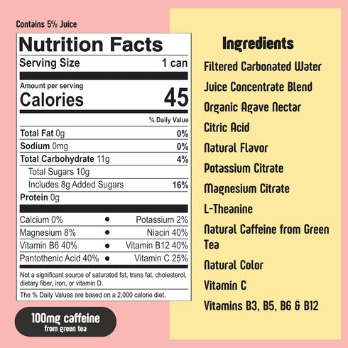 100mg 45 Pack (12 Pack) Betweener Sparkling Energy Seltzer, Sparkling Water w/Real Juice & Caffeine, Light