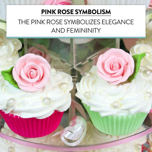 24 Count Global Sugar Art Premium Wedding & Party Edible Rose Cake & Cupcake Sugar Flowers, Pink, with Leaves by Chef