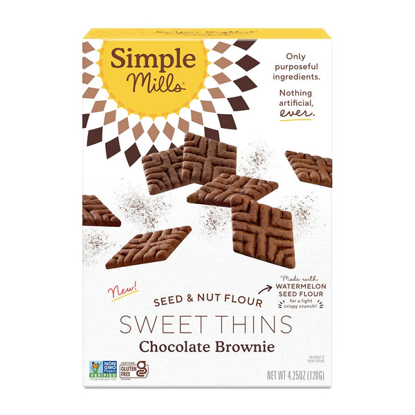 Simple Mills Chocolate Brownie Cookies Thins, 4.25 Ounce