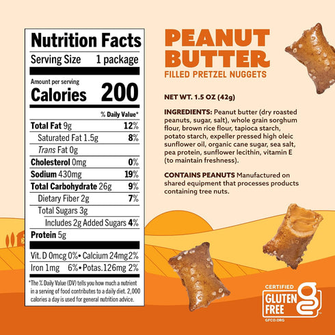 1.5 Oz (Pack 14) Quinn Creamy Peanut Butter Filled Pretzel Nuggets - Made with Real Ingredients, Whole Grain Sorghum