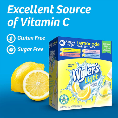 Pack, 40 Packets, Pack, On-The-Go,(Pack 1) Wyler's Light Lemonade Variety ct Singles to Go Powder Water Drink Mix