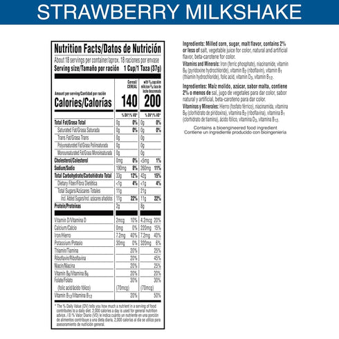 8 23oz (1 Kellogg's Frosted Flakes Cold Breakfast Cereal, Vitamins and Minerals, Kids Snacks, Family Size, Strawberry