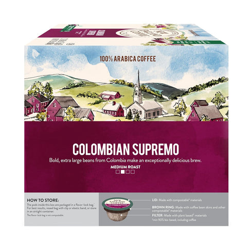 32ct (Pack 1) New England Coffee Colombian Supremo Medium Roast Single Serve Pods, Box