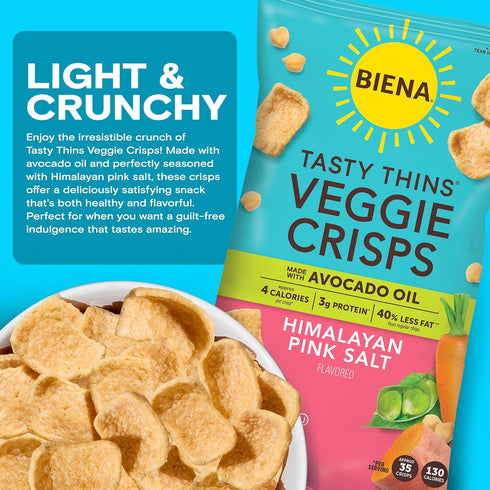 4-Pack, 4 BIENA Tasty Thins Veggie Crisps - Made with Avocado Oil - Low Calorie Veggie Chips for Adults and Kids