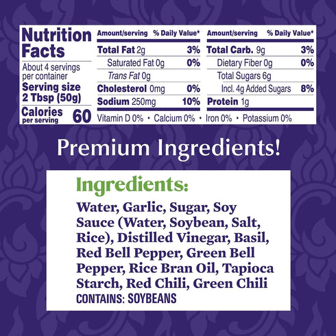 7.4 oz (Pack 2) Watcharee's Thai Basil Garlic Sauce, Gluten Free, Vegan, Authentic Stir Fry, Dressing, Rice Seasoning