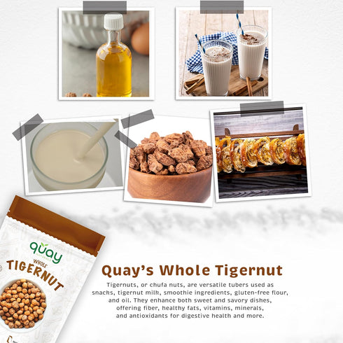 16 oz, Quay Naturals Organic Tigernuts Raw, for Snacking, Baking, Smoothies, Yogurt & Salad - Chufa Nuts - High Fiber