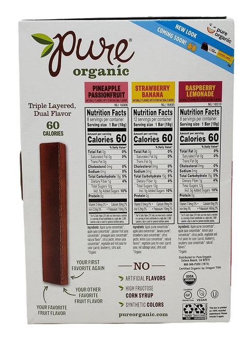 28 56 Pack 84 Pack (56) CC Goods Pure Organic Layered Fruit Bars - Pineapple Passion Fruit, Strawberry Banana