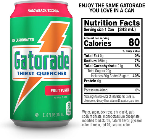 12 Oz (Pack 18) Gatorade Thirst Quencher, Fruit Punch, Fl Cans