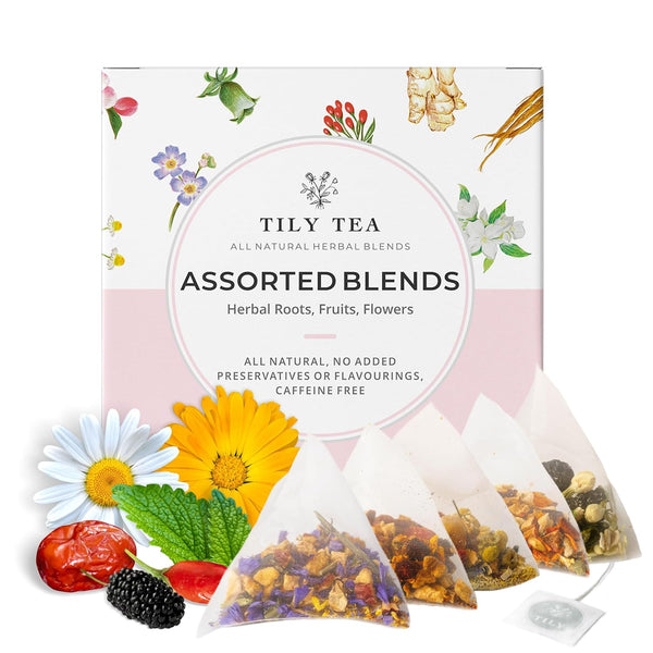 Tily Tea Assorted Herbal Tea Box - 5 Flavors of Caffeine-Free Tea