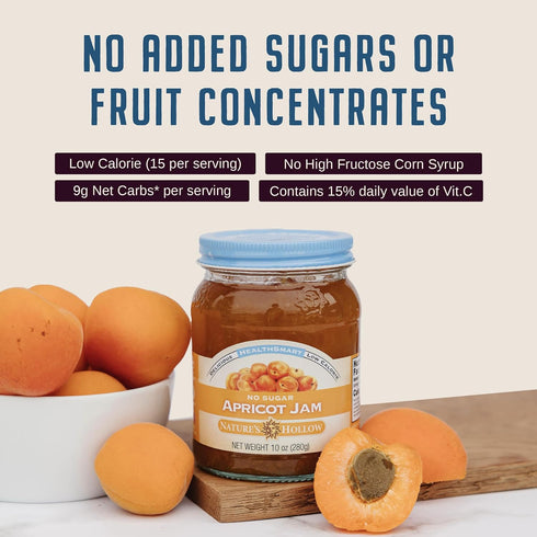 10oz Nature's Hollow Apricot Jam: Sugar Free Jam and Preserves, Low Cal, Non GMO, Keto Jam, Vegan, Gluten Free