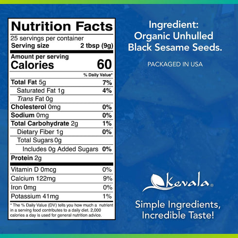 2 lb, 32 oz Kevala Organic Raw Black Sesame Seeds (Unhulled) - Great in Cooking and Baking for Many of Dishes