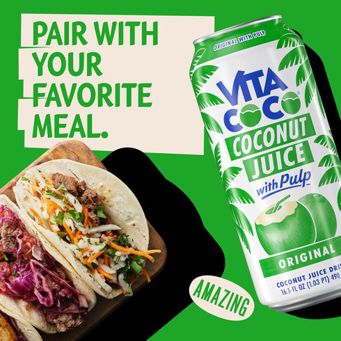 16.9 oz (Pack 12) Vita Coco Coconut Juice, Original with Pulp | Big, Bold Coconut Taste | Natural Electrolytes | Sweet