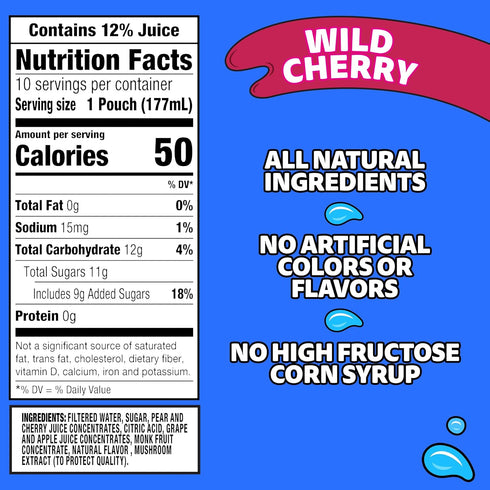 10 6 oz Capri Sun Wild Cherry Flavored with other natural flavor Juice Drink Blend, ct Box, fl Pouches