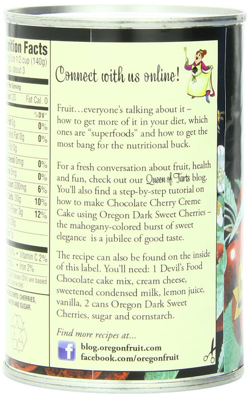 15 (Pack 8) Oregon Fruit Products Dark Sweet Cherries in Heavy Syrup, Ounce