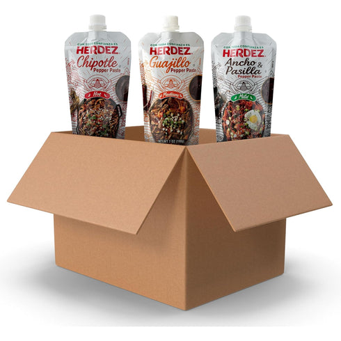 HERDEZ Pepper Paste Trio - Chipotle, Guajillo, Ancho & Pasilla - 7oz Squeeze Pouch