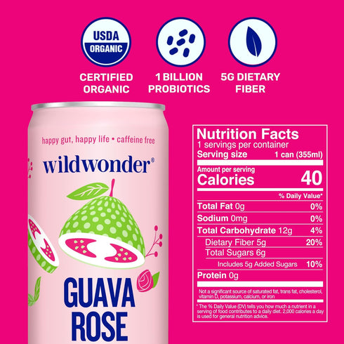 12 Wild Wonder Organic Guava Rose Prebiotic & Probiotic Drink, FZ