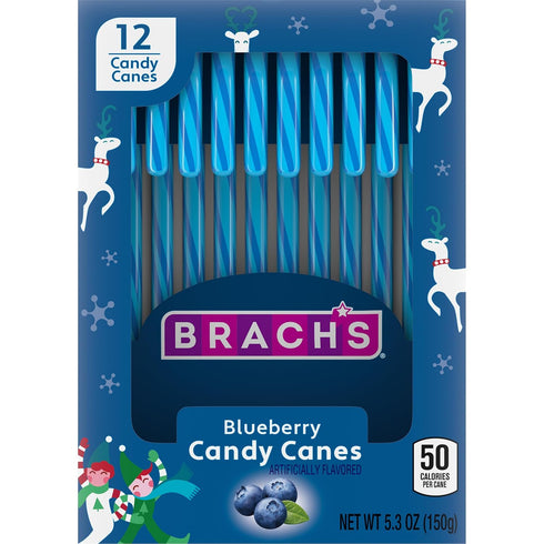 Brach's Blueberry Candy Canes, Christmas Candy, Holiday Ornaments, 5.3 oz Box, 12