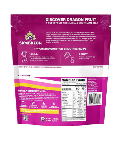 12 Sambazon, Dragon Fruit Cubes, Ounce