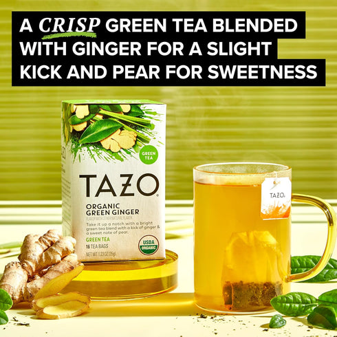 96 (16ct Pack 6) TAZO Organic Green Tea, Green Ginger, Total Tea Bags
