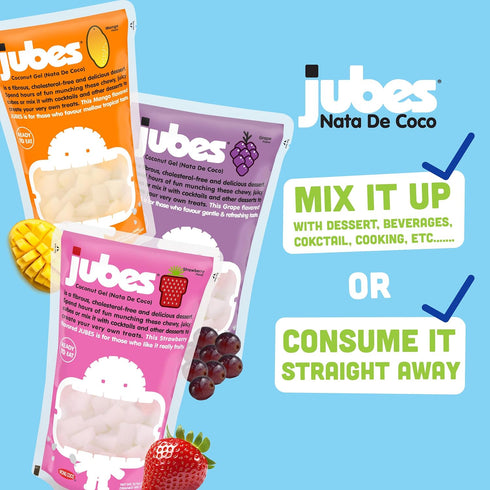 12.7 oz Jubes Lychee Coconut Jelly/NATA de Coco Flavor, Coconut Jelly Cubes for sago, Lychee Topping for Bubble Tea