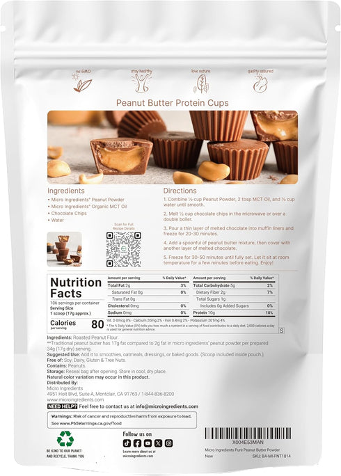 4lbs (64oz) 10g 88% Pure PB Peanut Butter Powder, | Protein & Less Fat | No Added Sugar or Salt from Natural Fresh