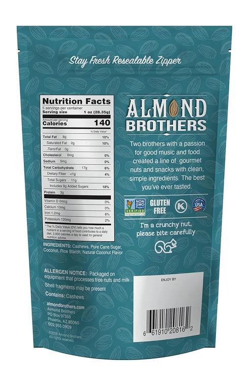Pack 3, 5 oz Almond Brothers Coconut Cashews