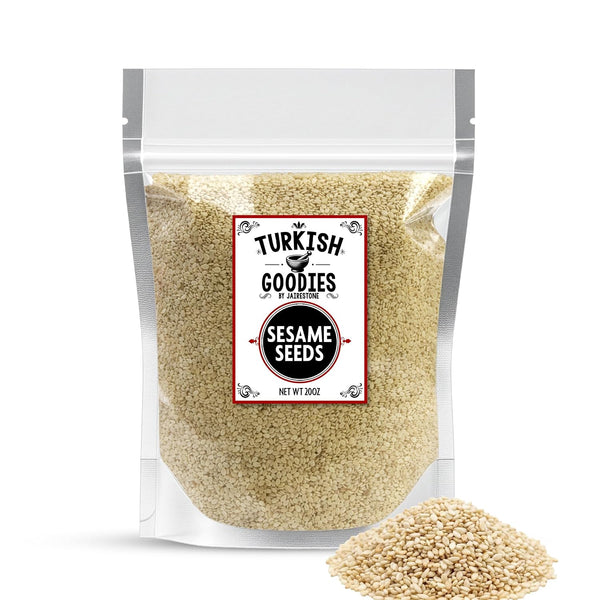 Turkish Goodies White Sesame Seeds 20oz Bulk Resealable Pouch Raw Hulled Seeds
