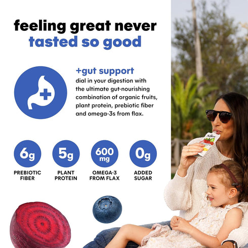 4.22 oz, 12 Count Noka Superfood Fruit Smoothie Pouches, Blueberry Beet, Healthy Snacks with Flax Seed, Prebiotic Fiber