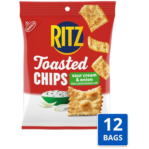 12 Packs RITZ Toasted Chips Sour Cream and Onion Crackers, Bulk Individual Snacks, Snack